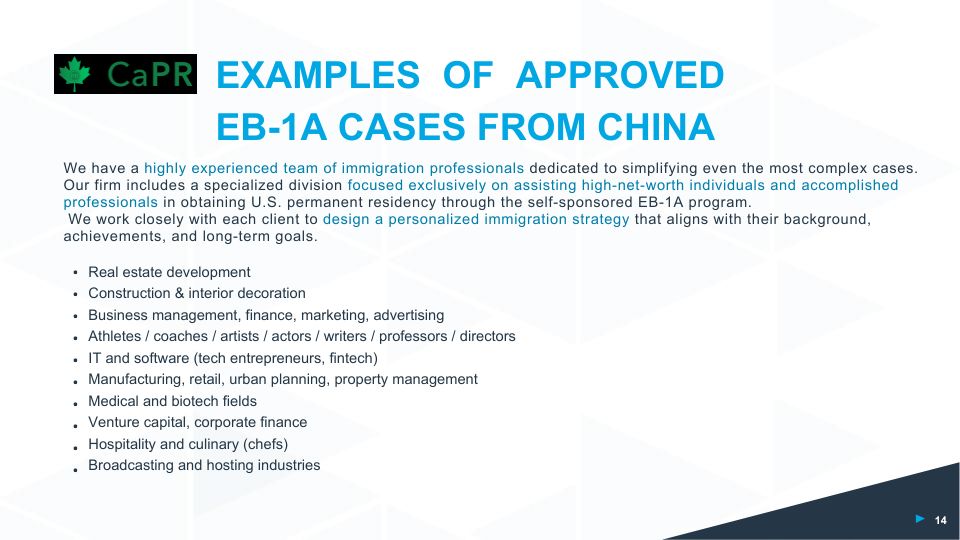 Ví dụ hồ sơ Định cư Mỹ EB-1A được chấp thuận từ Trung Quốc