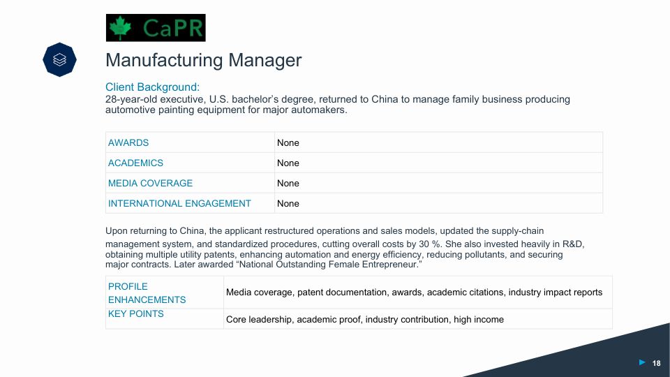 Hồ sơ Định cư Mỹ EB-1A: Quản lý sản xuất