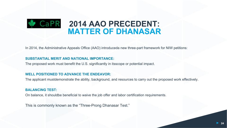 Chuẩn đánh giá Dhanasar trong hồ sơ Định cư Mỹ EB-2 NIW