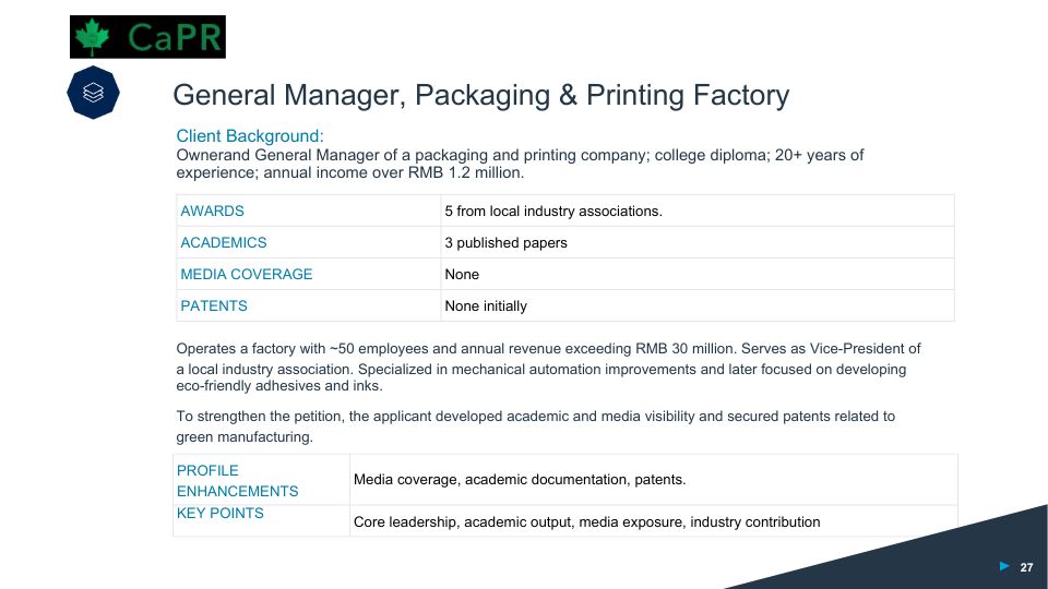 Hồ sơ Định cư Mỹ EB-2 NIW: Tổng giám đốc nhà máy bao bì và in ấn