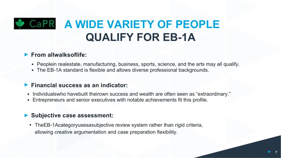 Đa dạng đối tượng đủ điều kiện Định cư Mỹ EB-1A