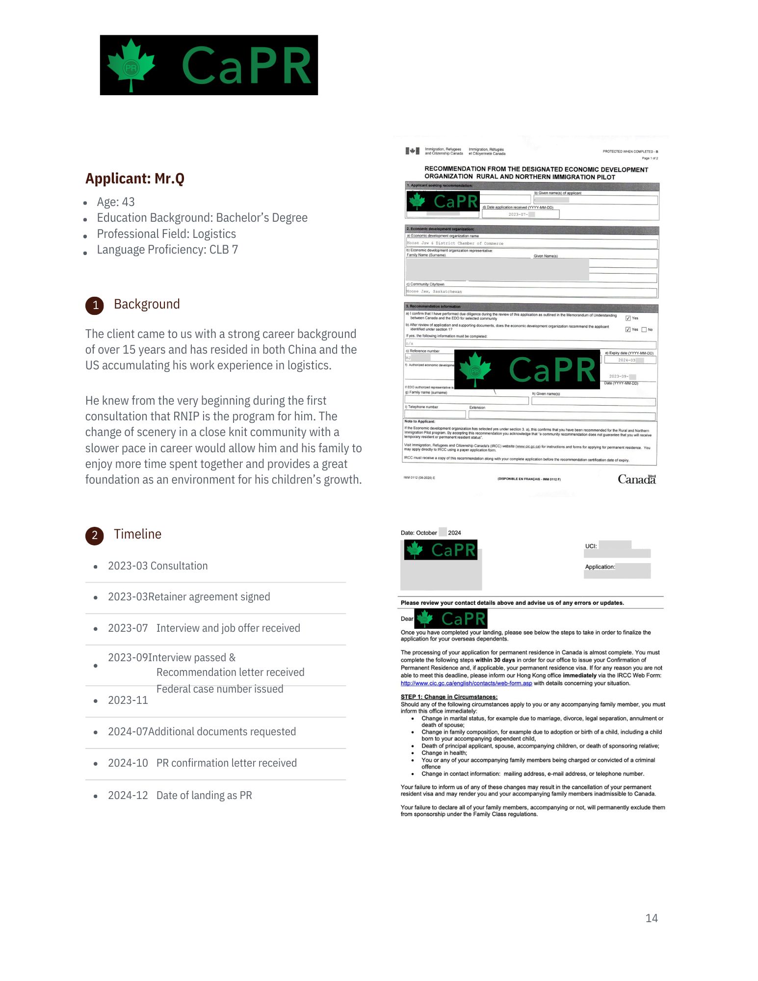 Các trường hợp thành công thực tế theo chương trình RCIP Moose Jaw 2