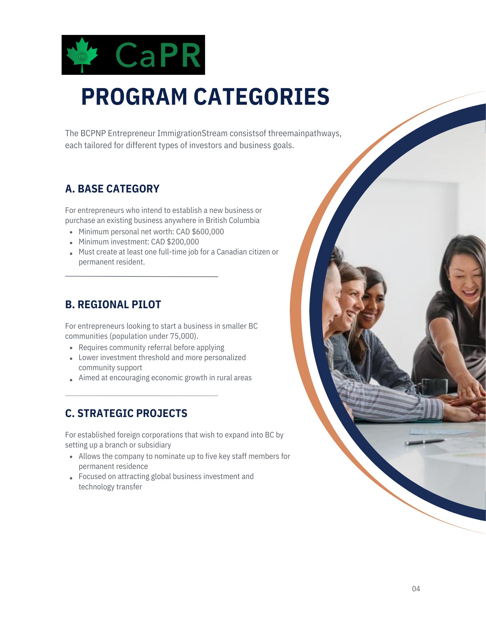 Các diện chương trình định cư Canada diện doanh nhân BCPNP