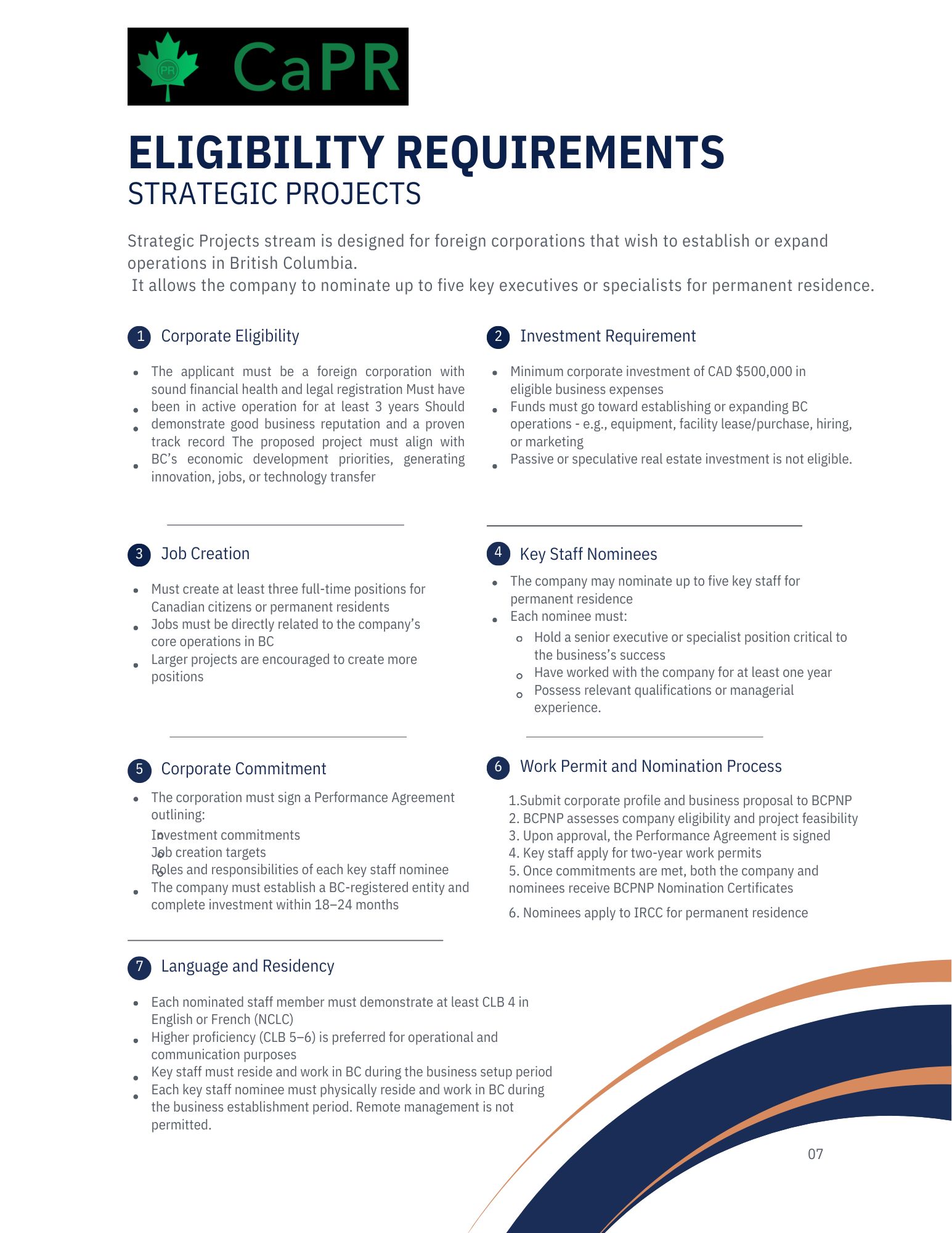 Điều kiện Đầu tư định cư Canada diện doanh nhân BCPNP - Dự án Chiến lược