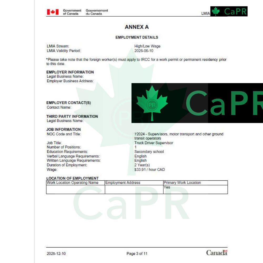 Ví dụ LMIA ngành vận tải làm minh họa