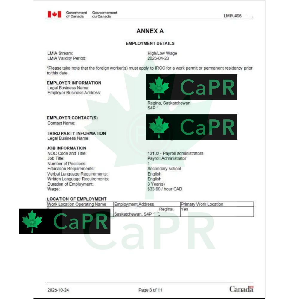 Ví dụ hồ sơ LMIA kế toán tại Canada