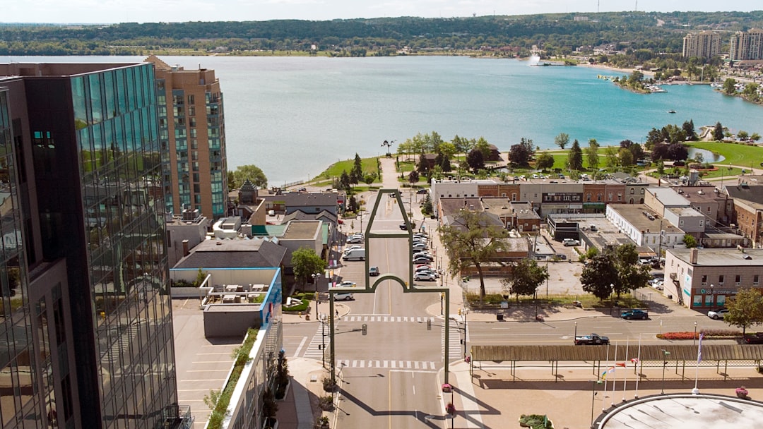 a city next to a body of water