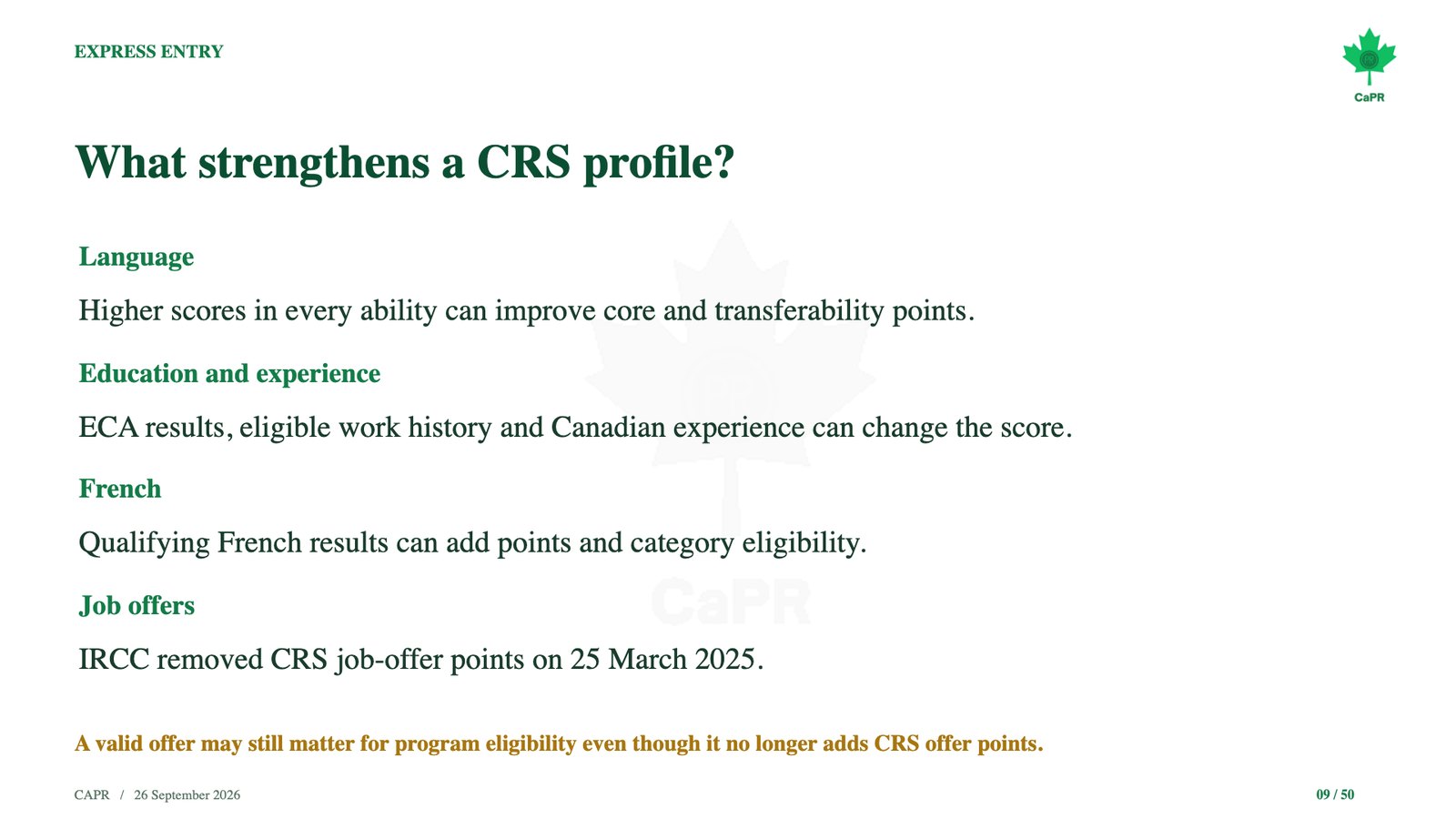 Slide webinar CaPR: 4 yếu tố giúp tăng điểm CRS Express Entry