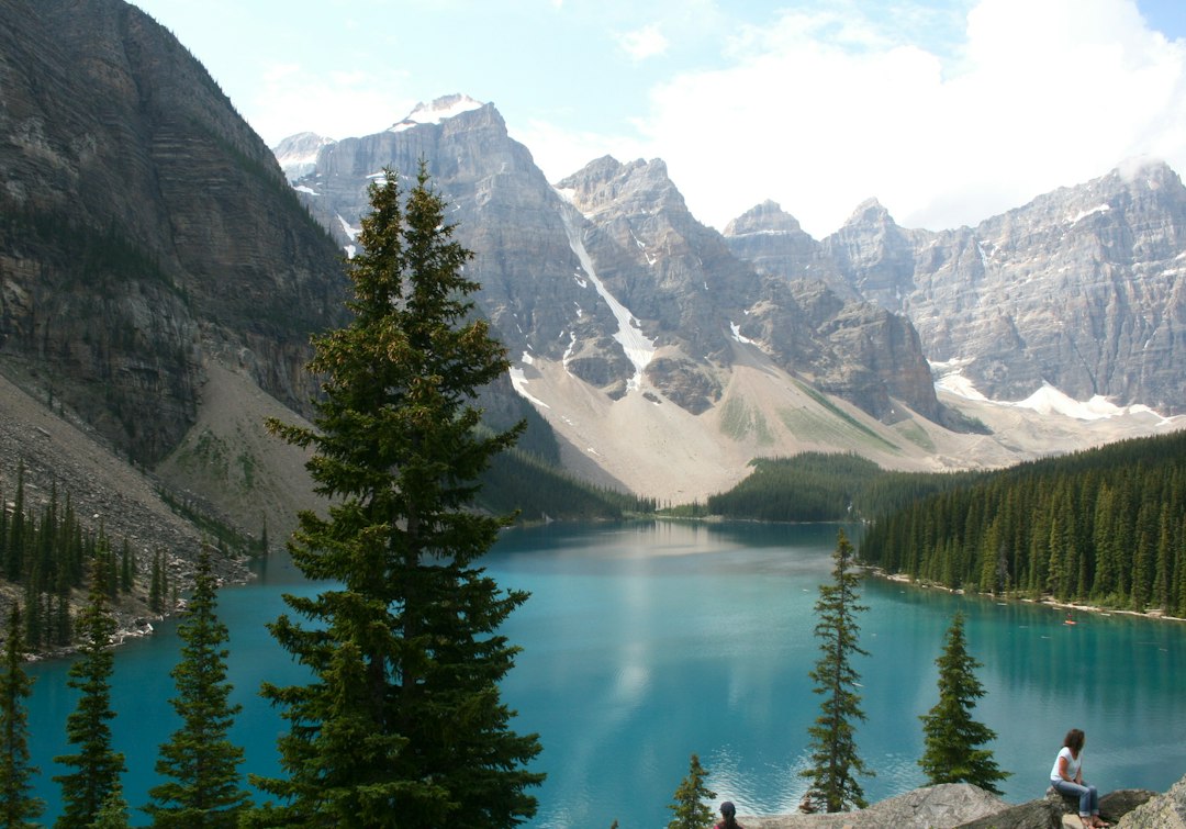 Stunning mountain lake with turquoise water and evergreen trees