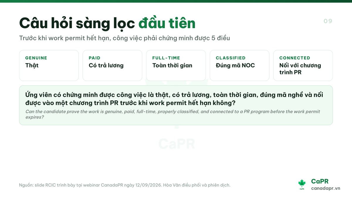 Câu hỏi sàng lọc đầu tiên trong lộ trình PR Canada