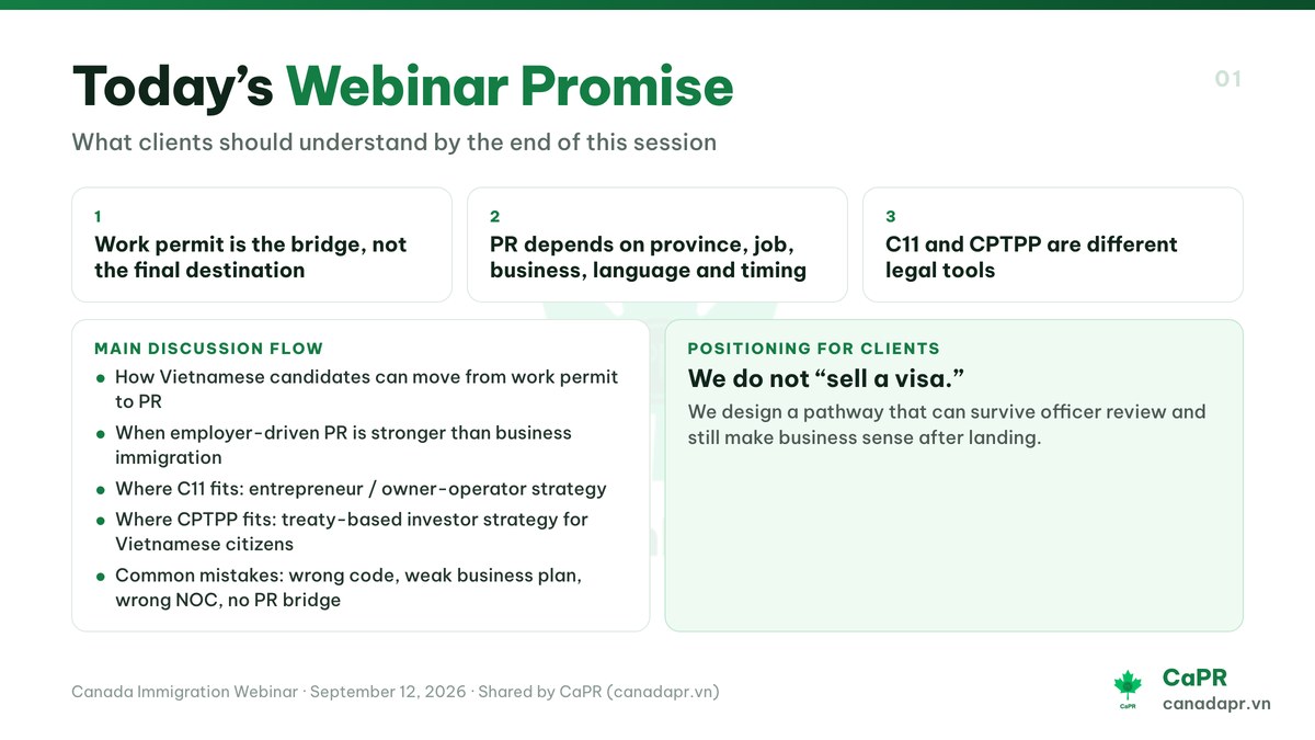 Today's Webinar Promise, slide C11 vs CPTPP