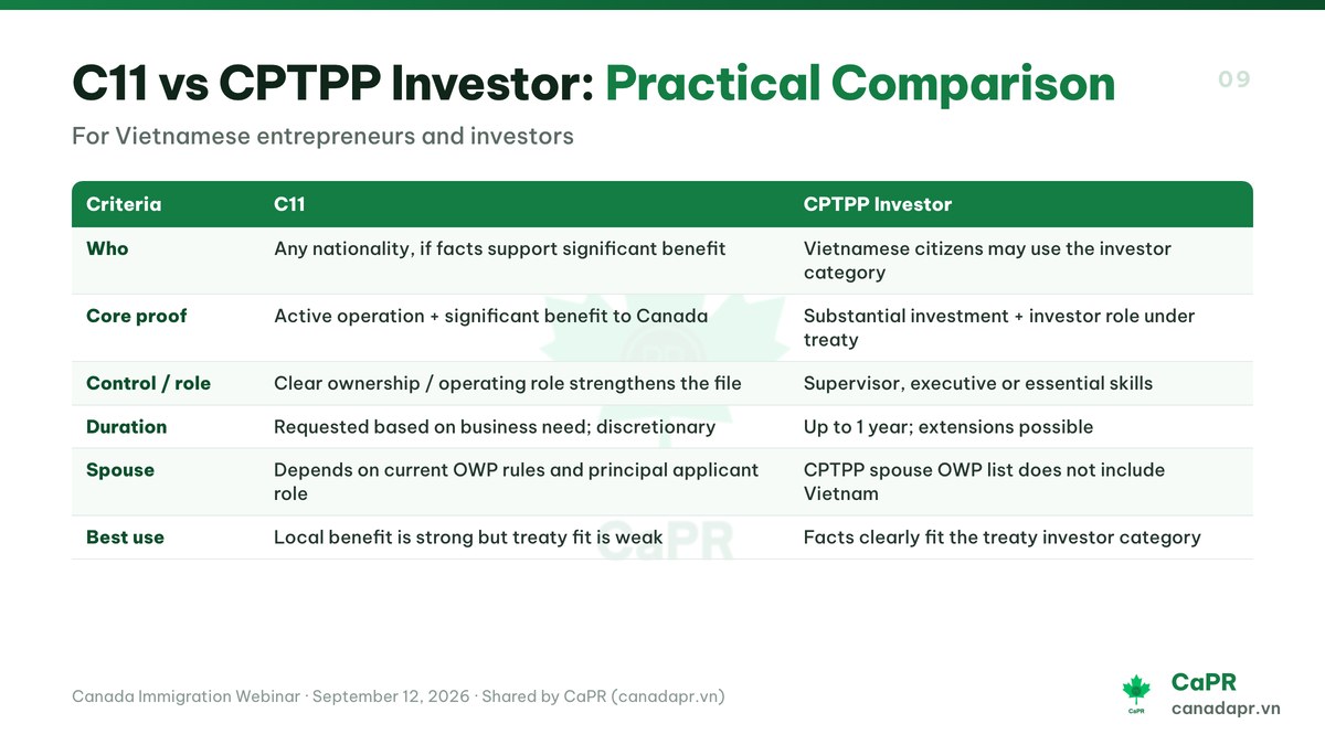 C11 vs CPTPP Investor Practical Comparison