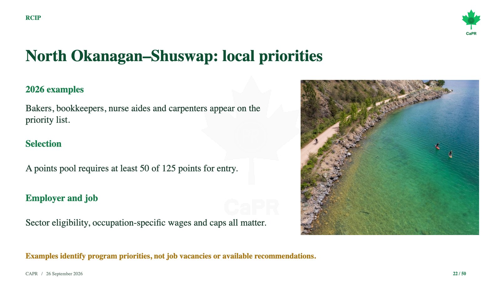 Slide webinar CaPR: RCIP North Okanagan Shuswap, nghề ưu tiên và điểm tối thiểu