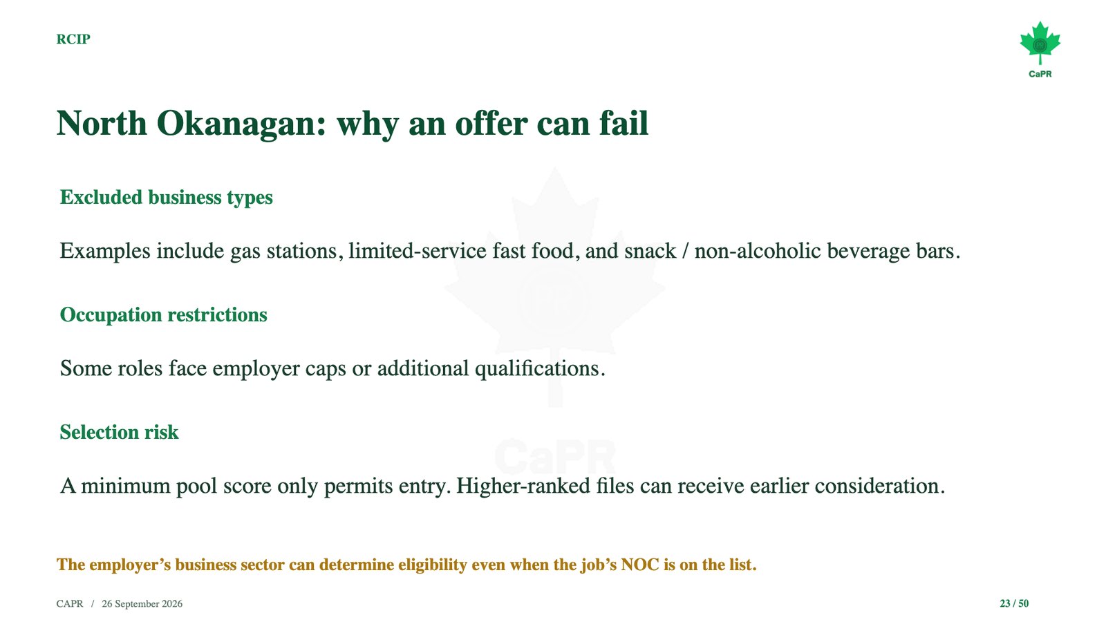 Slide webinar CaPR: vì sao job offer RCIP North Okanagan bị loại