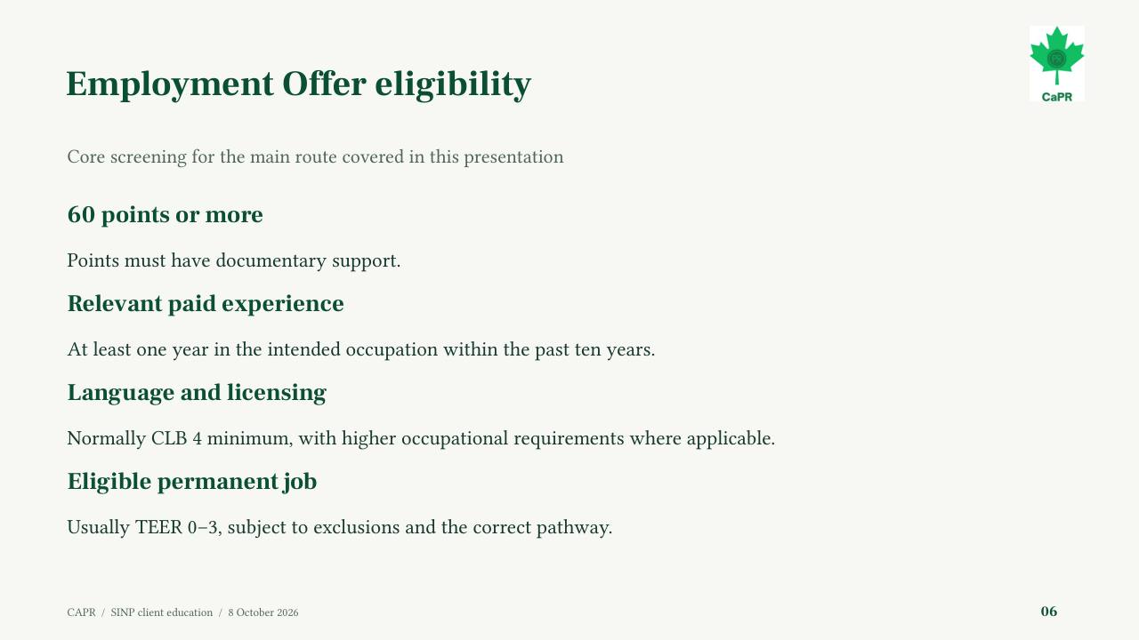 Slide 6 - Điều kiện diện SINP Employment Offer