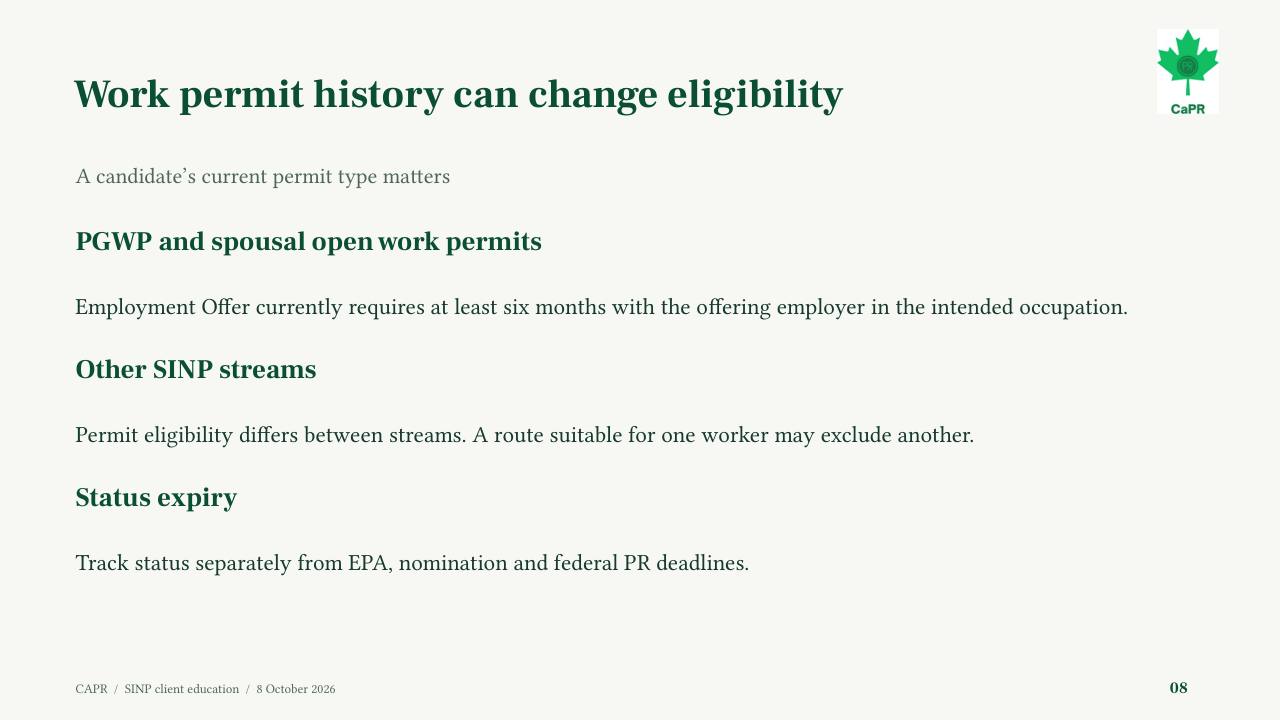 Slide 8 - Loại giấy phép lao động hiện tại ảnh hưởng điều kiện SINP