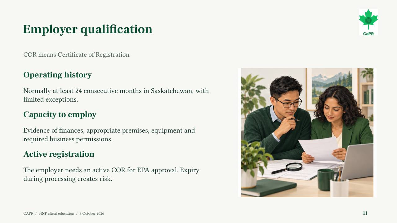 Slide 11 - Điều kiện COR của nhà tuyển dụng SINP